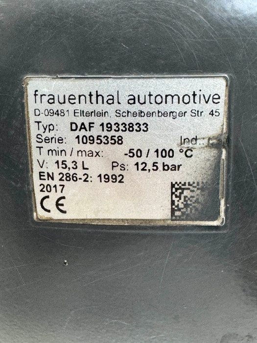 DAF XF106/CF Euro 6 Brake Air Tank 15.3L 1933833 6951507 Frauenthal Used