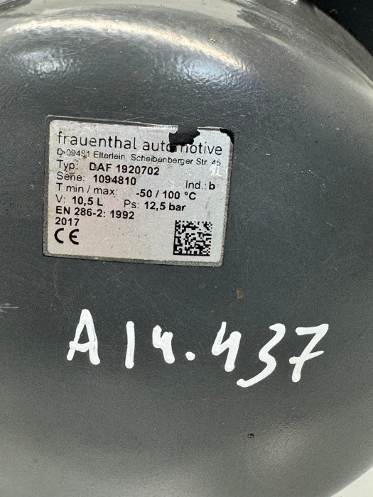 DAF XF 10.5L Air Tank / Reservoir 1920702 1091450 1888721 Frauenthal Euro 6 Used