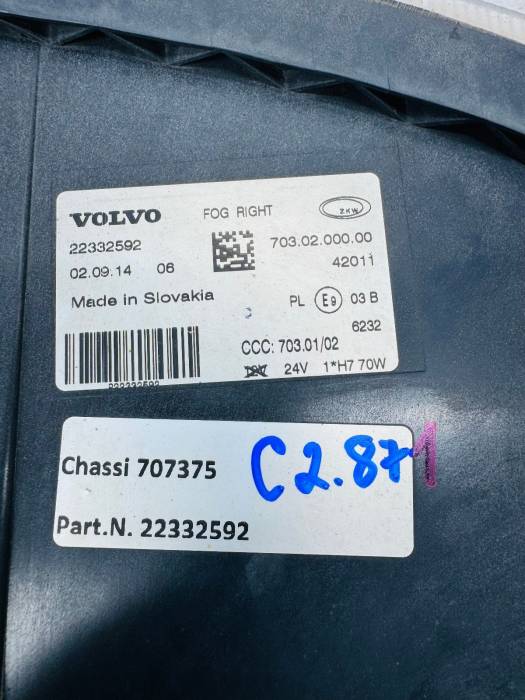 Volvo FH4 Fog Lamp Right 22332592 24159473 21221151 160214824 24V Euro 6 Used view 3