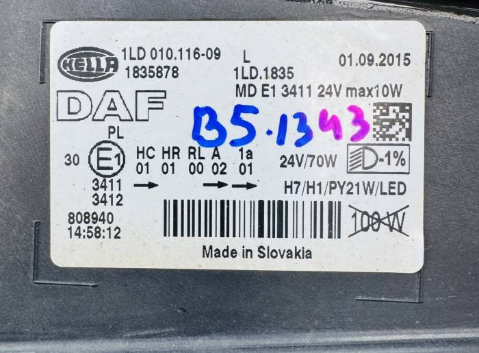 DAF XF106/CF Euro 6 LH Headlamp 1835878 1LD010116091 1LD010116591 Used view 4