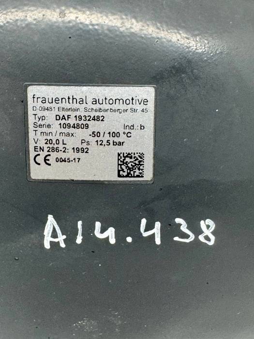 DAF XF/CF Air Tank / Air Reservoir 1932482 Frauenthal 12.5bar 20L Euro 6 Used view 2